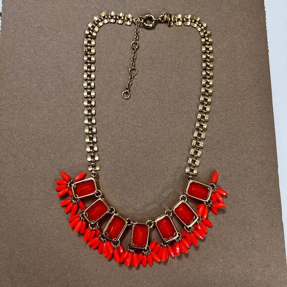J Crew Gold Tone Neon Orange Stations Statement Necklace - Picture 8 of 11
